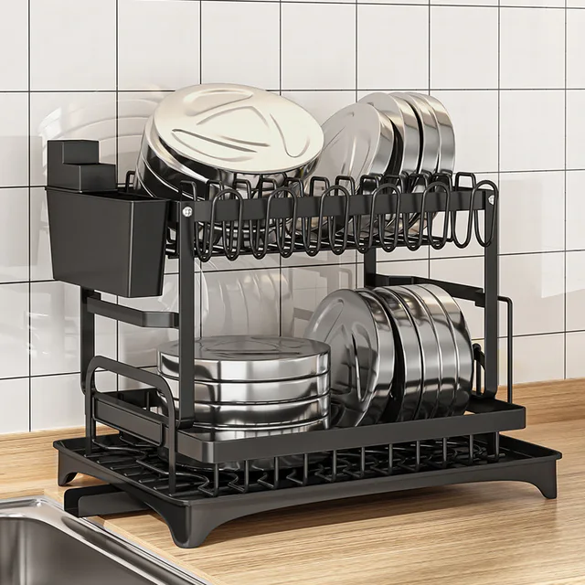 Epsy Large Kitchen 2 Tier Dish Drying Rack and Drainboard Set - Kitche