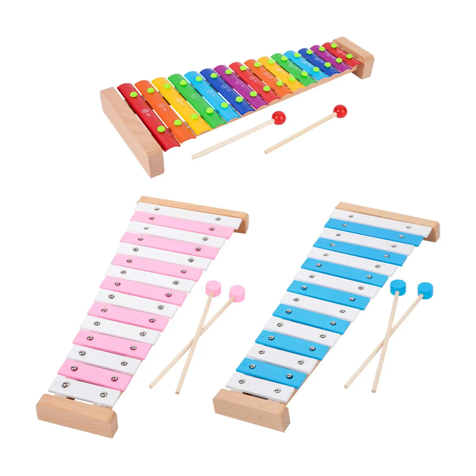 15 Note Metal Xylophone with 2 Mallets Musical Toy for Players Kids