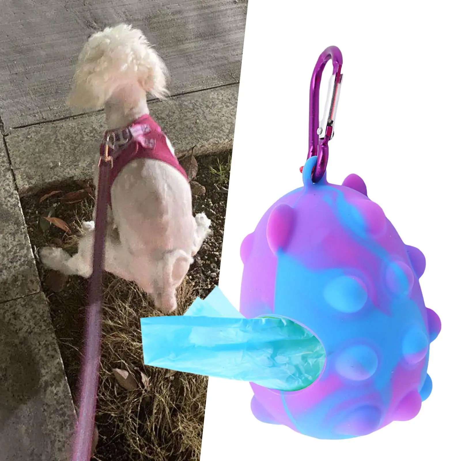Cute Dog Poop Bag Holder with Hook Garbage Portable Doggy Waste Bags Organizer Dropping Sack Pet Waste Bag Dispenser for Hiking