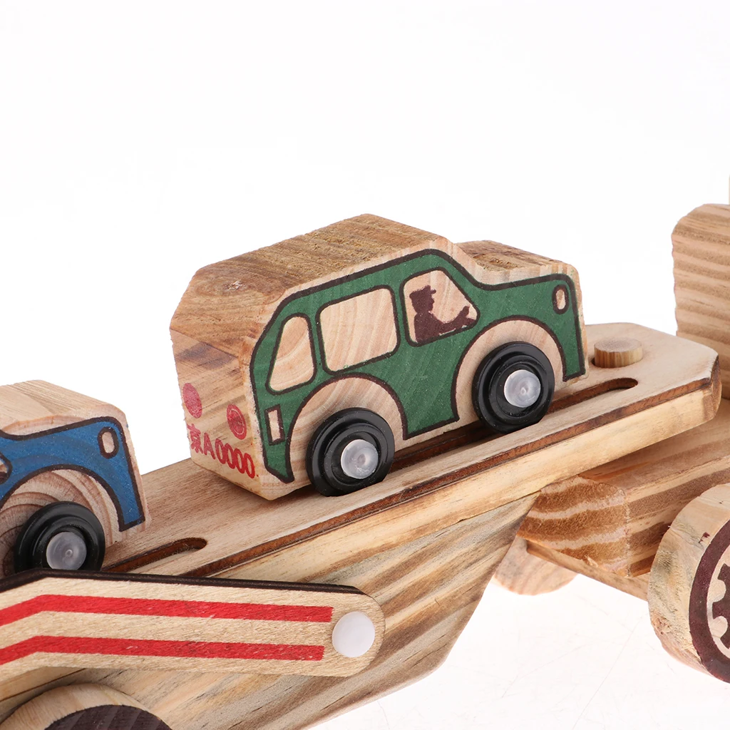 Multi-color 340x78x145mm Wooden Car Carrier Model Double Layers Children Vehicle