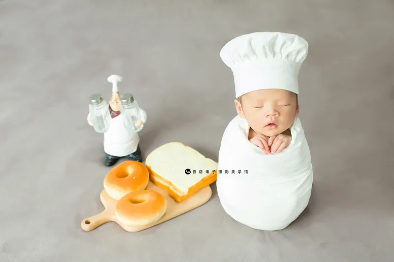 2pcs/set Newborn Baby Photography Prop Headwear Set    Shoot Hair Accessories Chef Hat Shape Clothes Props newborn family photography
