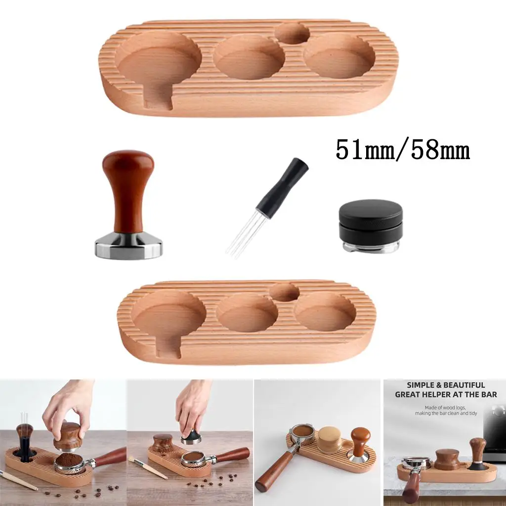 Coffee Tamping Stand Tidy Wooden 4 Slots Manual Solid Tools Coffee Tamper Holder Base for Home Office Espresso Coffee Maker Cafe