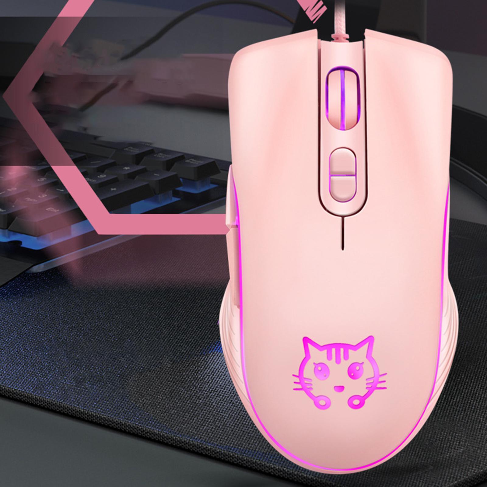 Wired Gaming Mouse LED RGB Backlit Mute PC Laptop 2400DPI Optical Mice Pink