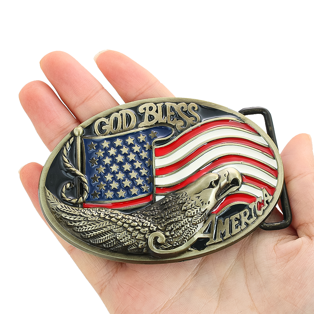 Geier Adler Amerikanische Flagge Gürtelschnalle Gott segne lässige Western Cowboy Bund Komponenten Leder Handwerk Männer Jeans Zubehör – Detail 1