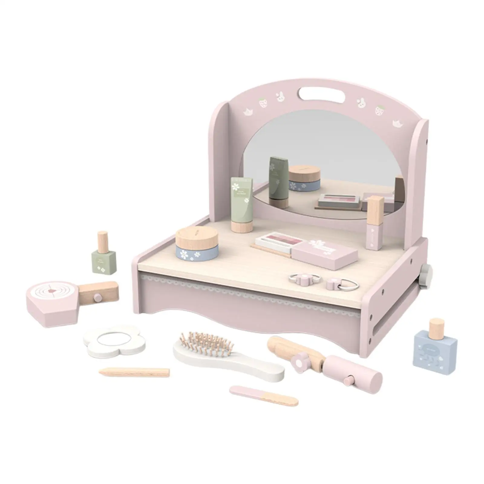 Wooden dress Table Toy with Pretend Makeup Accessories for Role Play