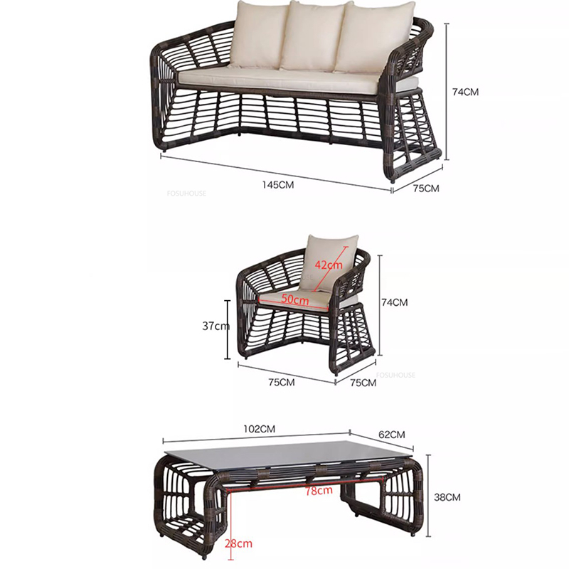Description Picture 5 of itemModern Outdoor Garden Furniture Sets Nordic Home Patio Rattan Sofa Combination Waterproof Leisure Furniture Balcony Sofa Chair