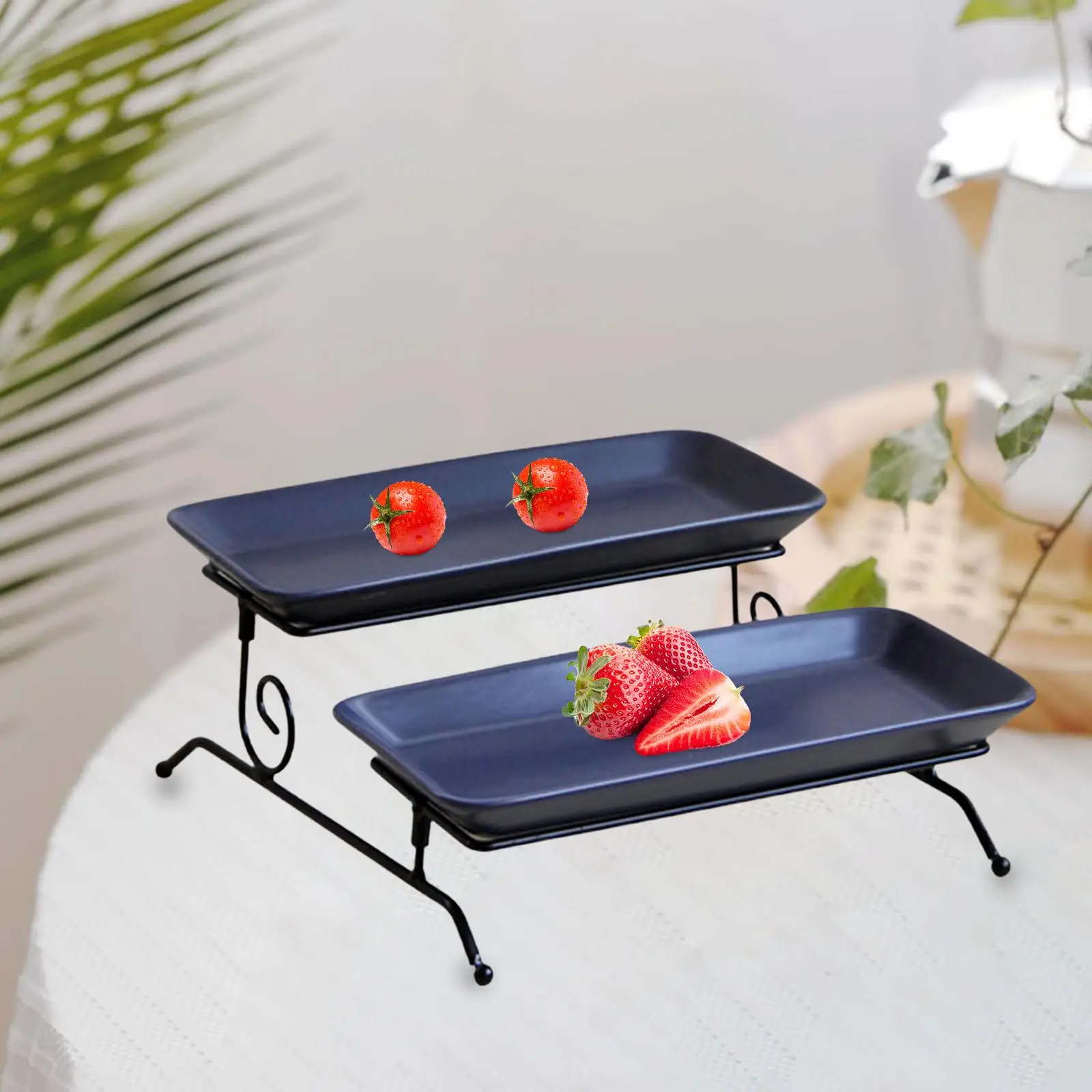 Reusable 2 Tier Serving Platter Cupcake Stand Detachable with Rack Dessert Serving Plate for Hotel Home Wedding Holiday Decor