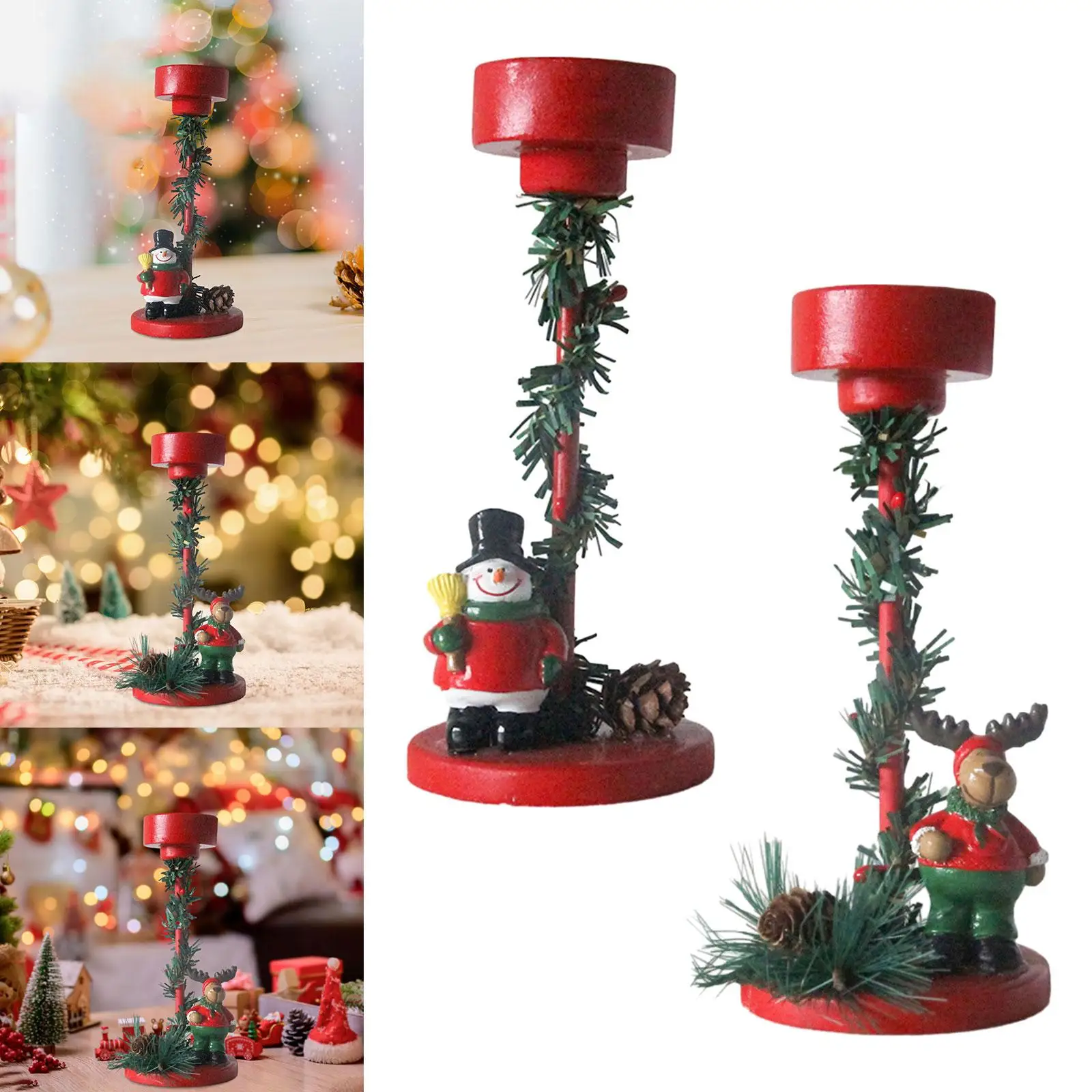 Christmas Candle Holder Festival Holiday Desktop Party Decor Pillar Candle Holder Candles Stand Candlestick Christmas Decoration