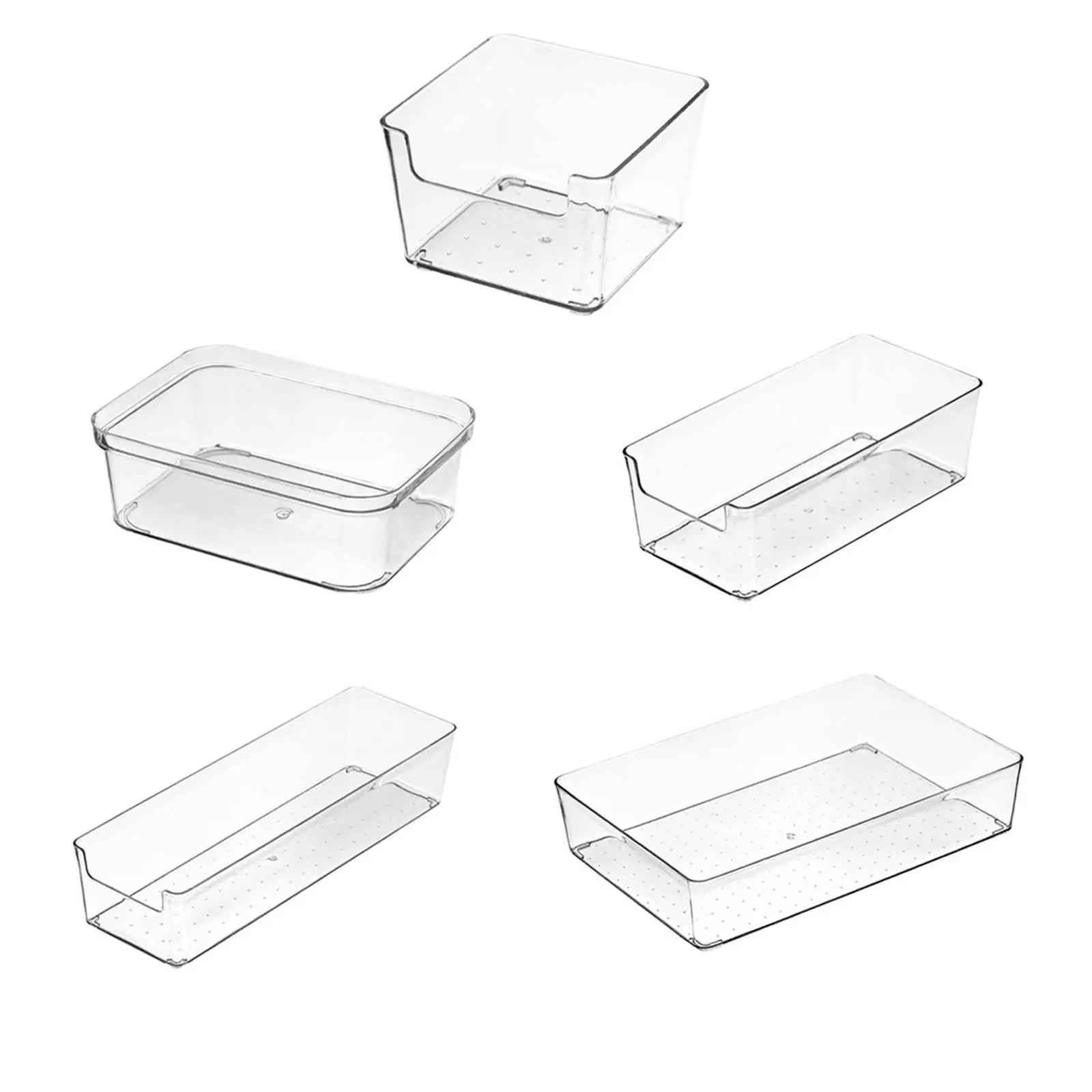 5 Pieces Drawer Storage Box Multi Use Vanity Trays Defferent Sizes Transparent for Home Bathroom Office Shelf Serving Utensils