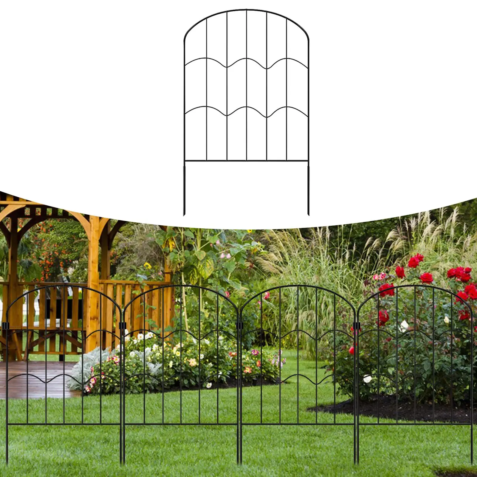 Decorative Garden Fence Panel Picket Edging Flower Bed Fencing Metal Coated Patio Fences for Dogs Outdoor Stairs Outside Lawn