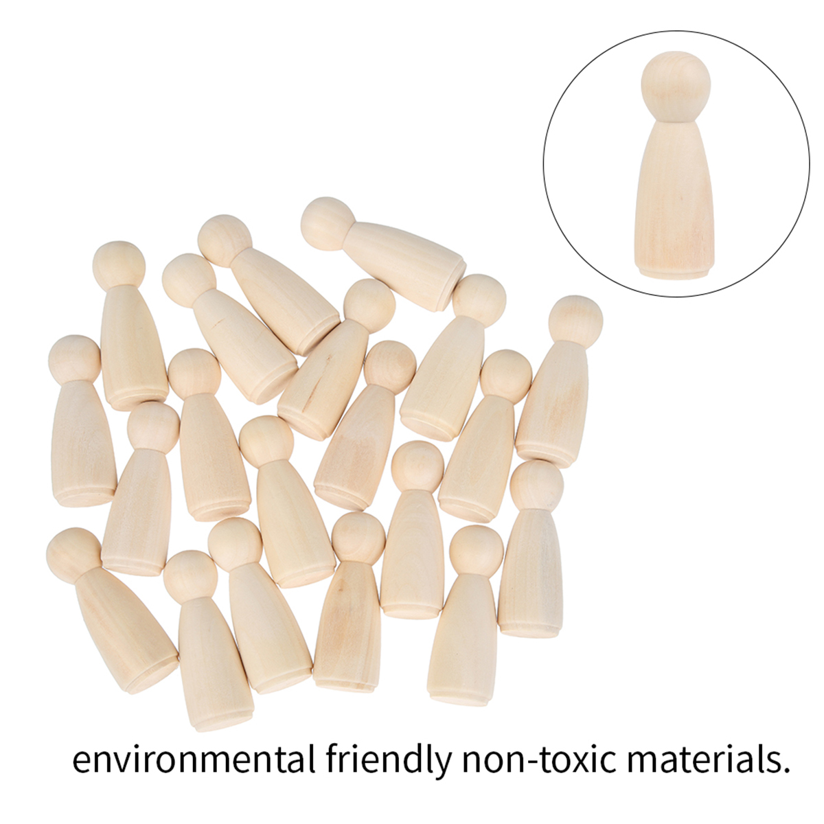 Description Picture 3 of item20pcs Wooden Peg Dolls Unpainted Figures Unfinished Wooden Dolls Family Decorative for Kids Painting DIY Arts Crafts Gifts