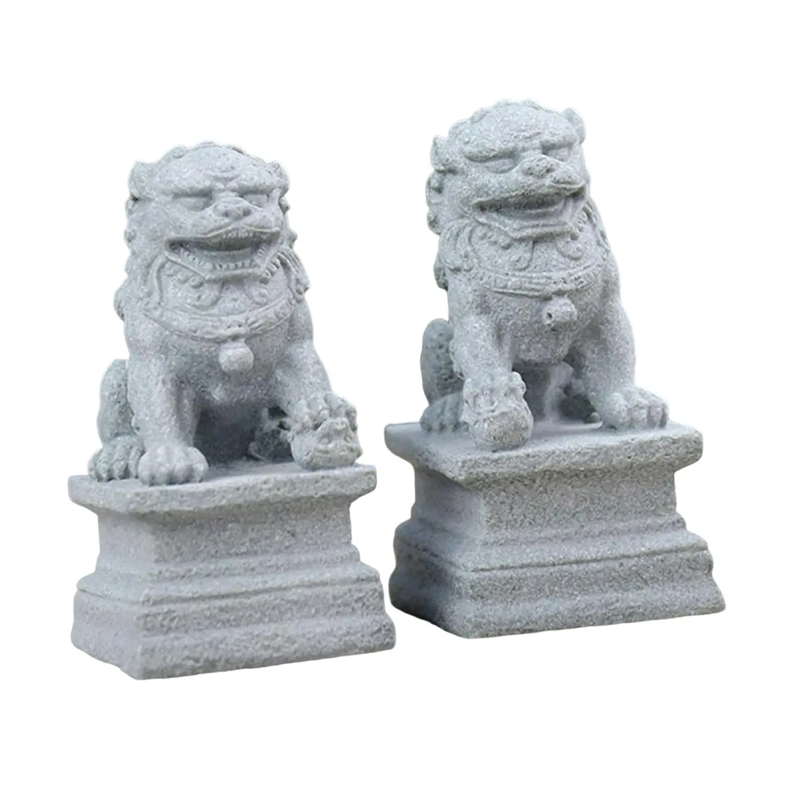 2Pcs Asian Style Lions Statues Garden Sculptures Home Decoration Ornaments for Balcony Lawn Pathway Yard Patio