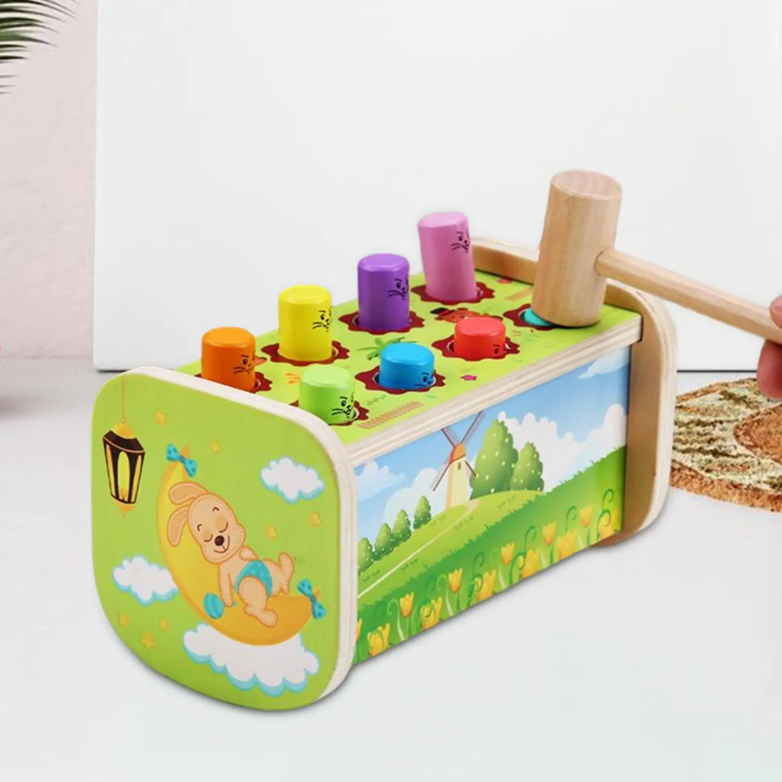 Pounding Bench with Pegs and Mallet Color Recognition Fine Motor for Birthday Gifts