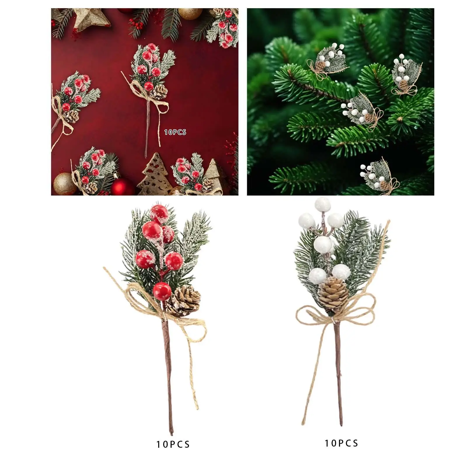 10Pcs Artificial Christmas Picks Artificial Branch Decoration for Crafts Garland Christmas Flower Arrangements Xmas Decor Wreath