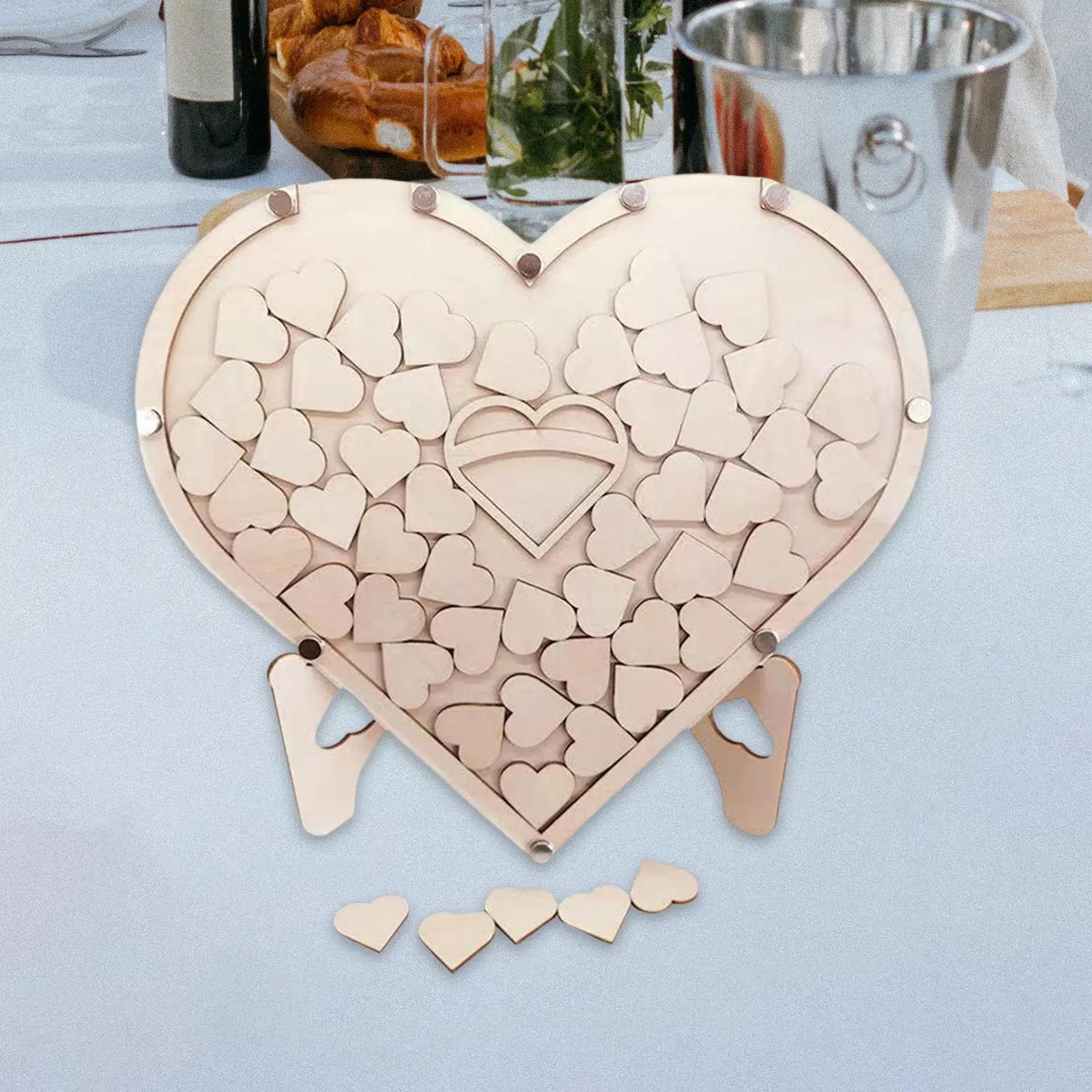 Creative Wedding Guest Book with 60Pcs Wooden Hearts, Box Decor Sign Book for Funeral Birthday Party Reception