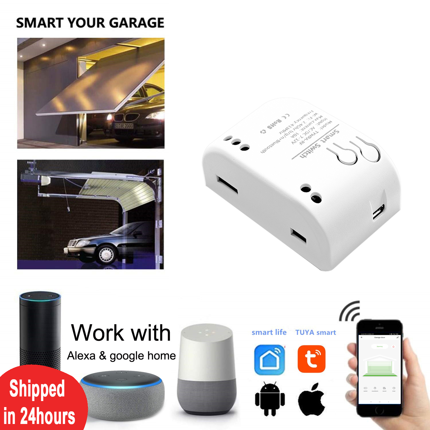 de garage commutateur wifi contrôleur de porte fonctionne avec alexa google home smartlife tuya app télécommande