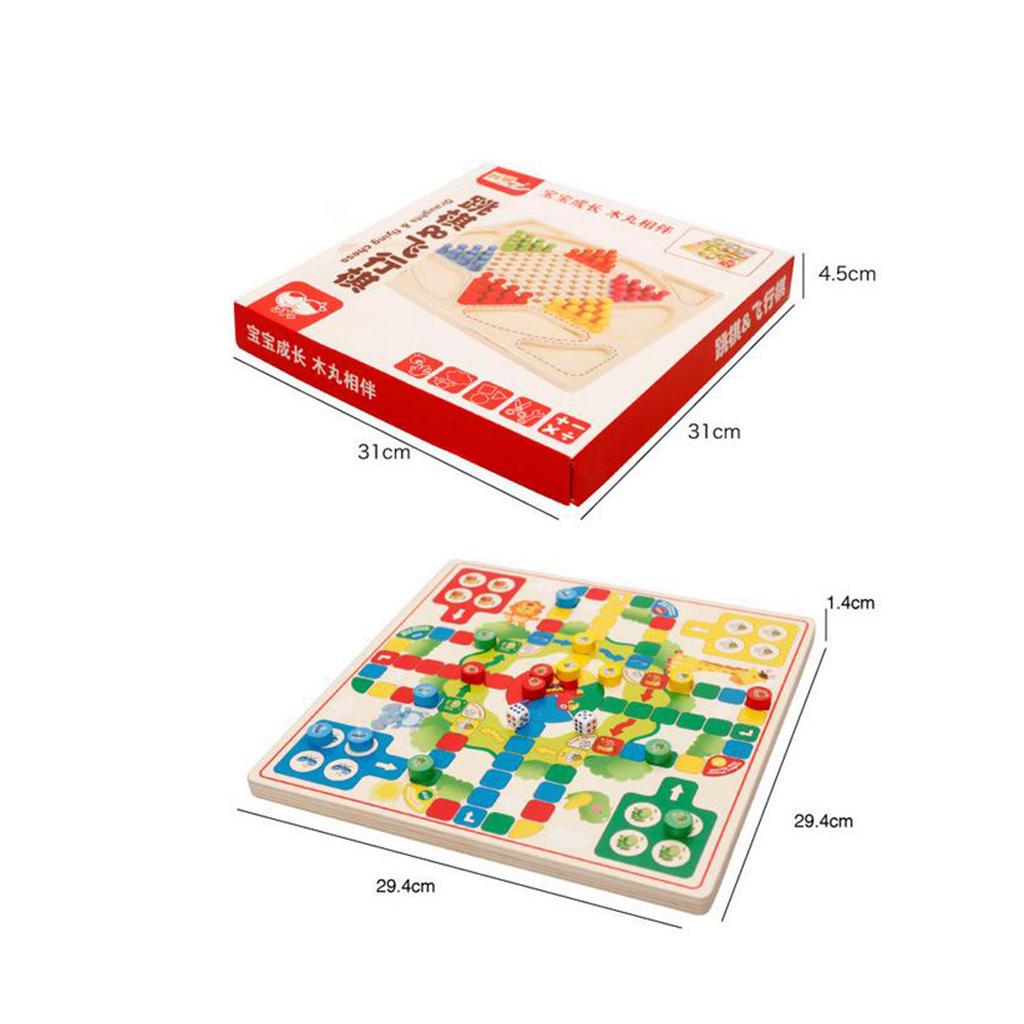 Colorful Chinese Checkers Board Flying Chess Wooden Ludo Board Game Set 2 in 1