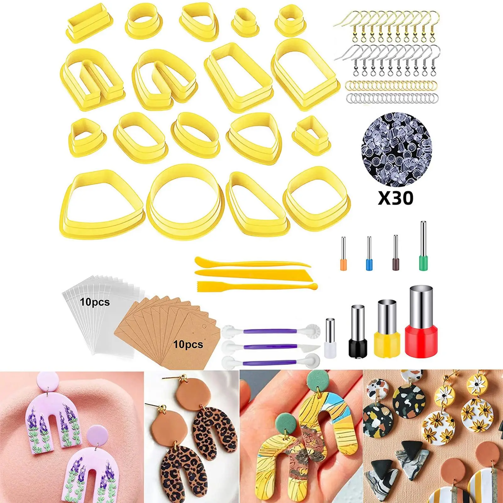 Polymer Clay , 18 Pcs Clay Earring with Earring Cards and Hooks, Tools, Earring Backs, Jump Rings for Clay Earring Making