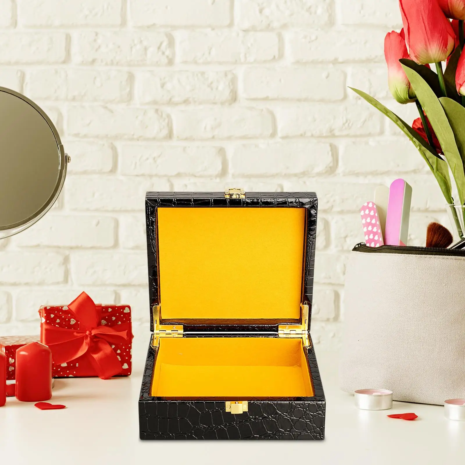 Jewelry Storage Box Rectangle Portable Anniversaries Gift Retro Treasure Organizer Chest Durable Trinket Box for Earrings Travel