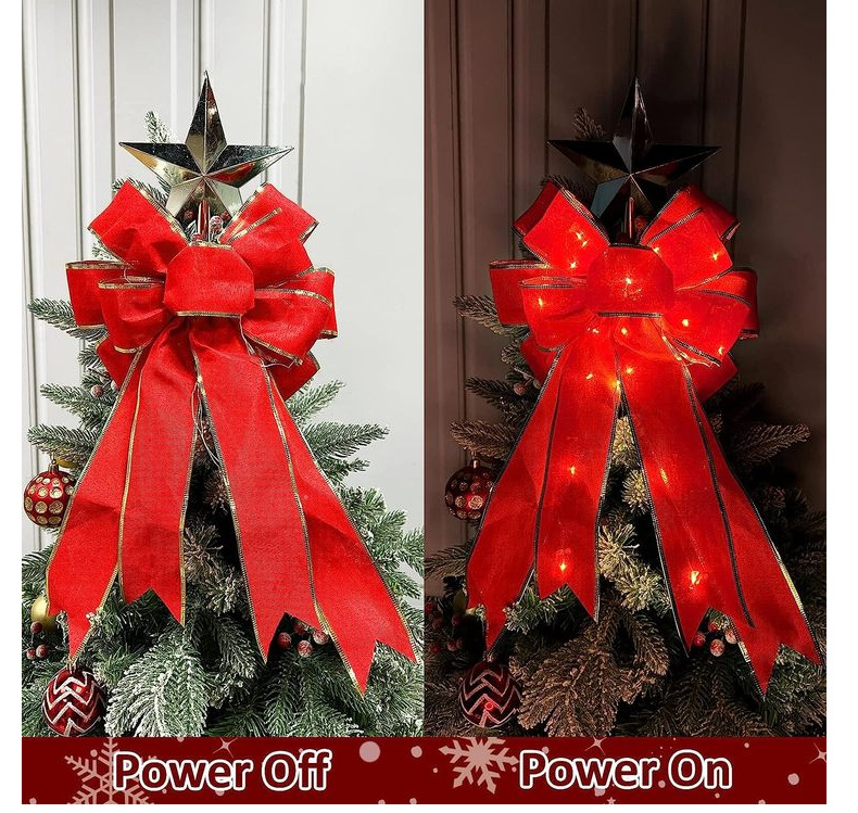 Description Picture 4 of item2024 Christmas Decorations For Home LED 28X50cm Large Luminous Ribbon Knot Handmade Creative Christmas Tree Decoration Bow