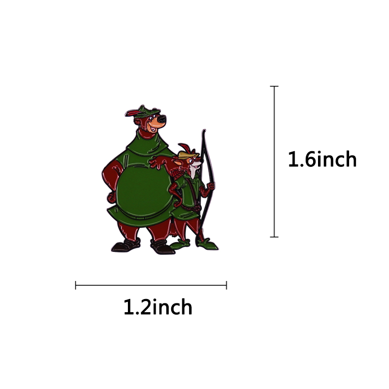 Riesige Krieger kleine John und Robbin Kapuze Emaille Pin klassische Cartoon Fuchs Bär Abzeichen Rucksack Dekoration Schmuck – Detail 1