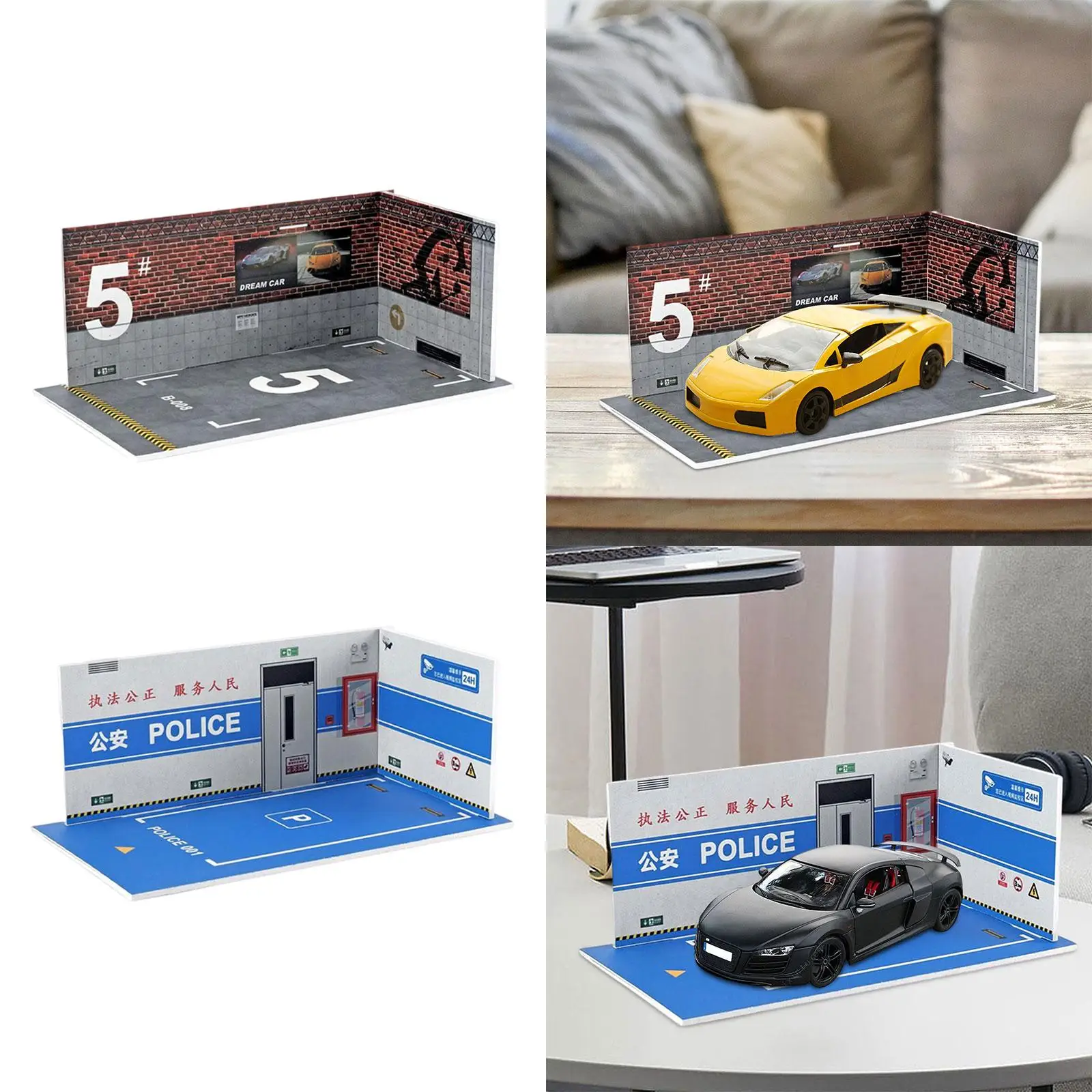 1/24 Car Garage Diorama Model Layout Models Miniatures Garage Vehicle Model Parking for Diorama Sand Table Collection Ornaments