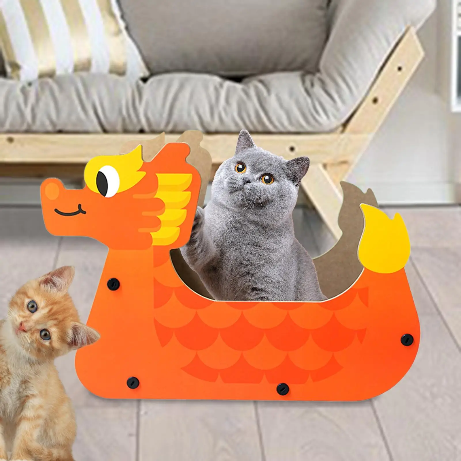 Cat Scratcher Cardboard Corrugated Scratching Pad Cats Training Toys Dragon Boat Shape Cat Scratching Board for Grinding Claw