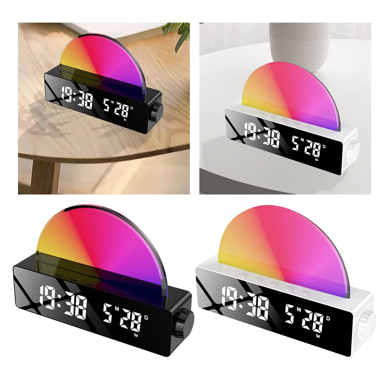 Multifunctional Digital Alarm Clock Large Display Temperature Meter Adjustable RGB Calendar Desktop Clock for Office Kitchen