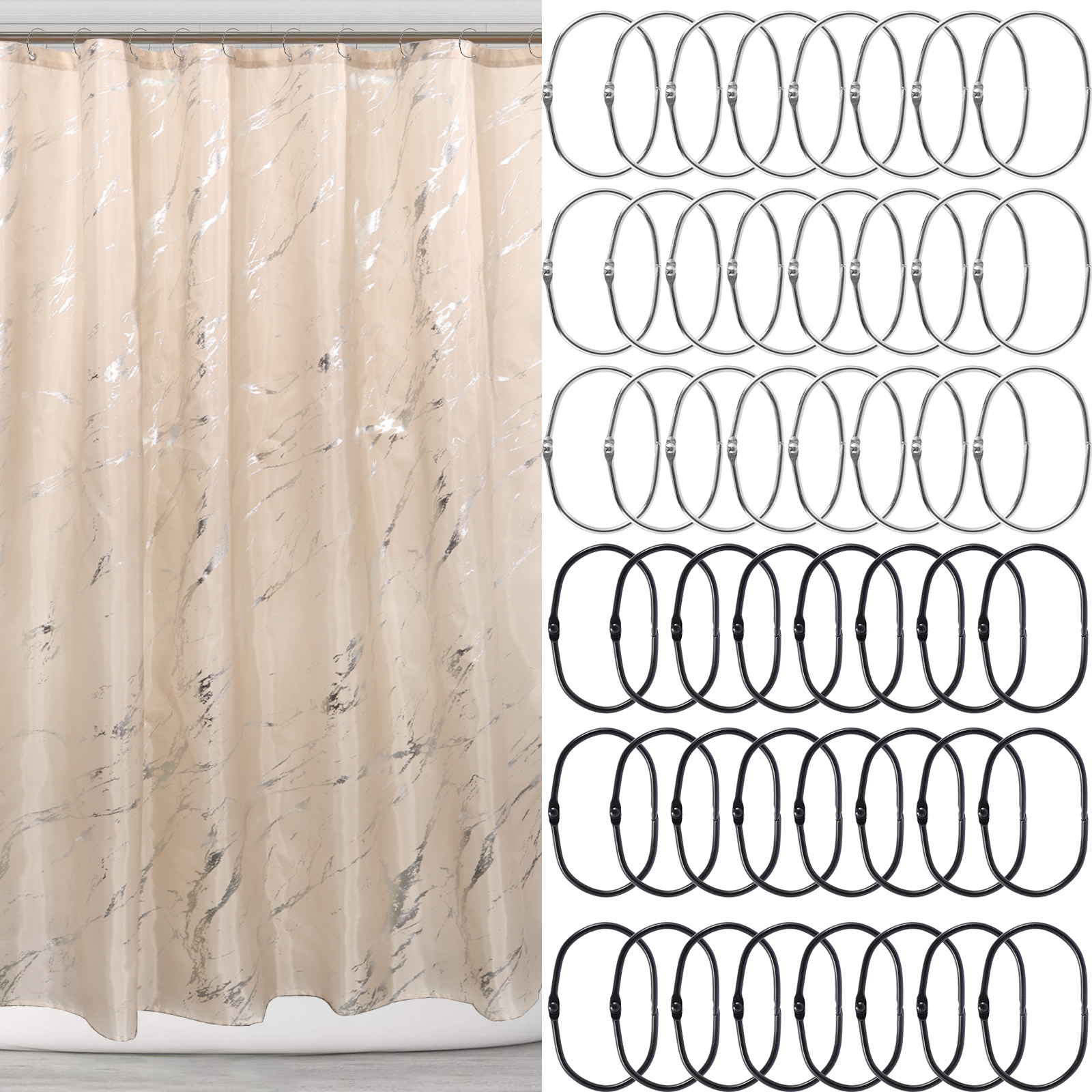 Description Picture 2 of item24Pcs Shower Curtain Rings Rust Proof Iron Shower Curtain Hooks Oval Shower Curtain Rings Snap Joint Shower Curtain Hooks