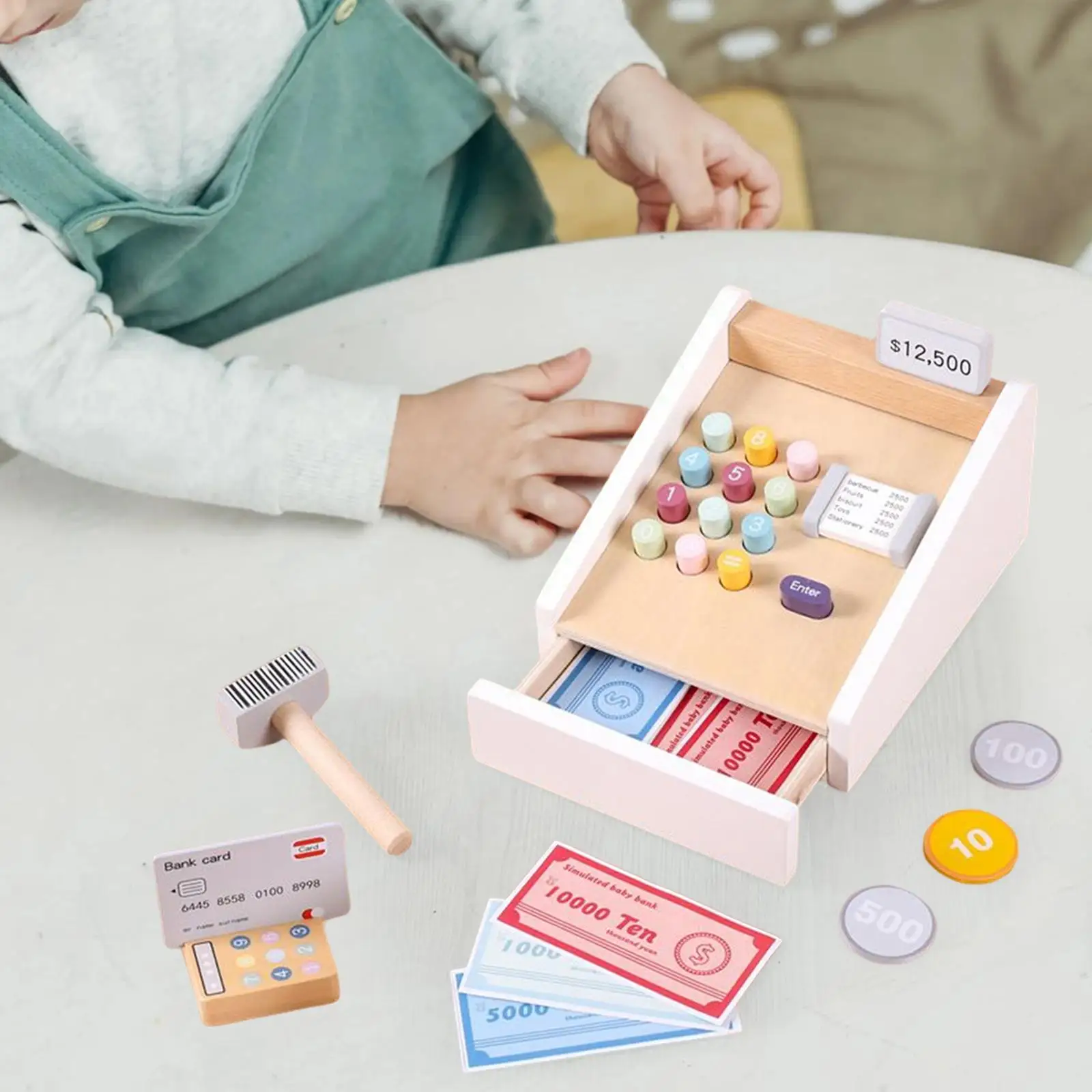 Kids Calculator Cash Register Pretend Play with Accessories Funny Shopping Cashier Social for Supermarket Birthday Gift Toddlers