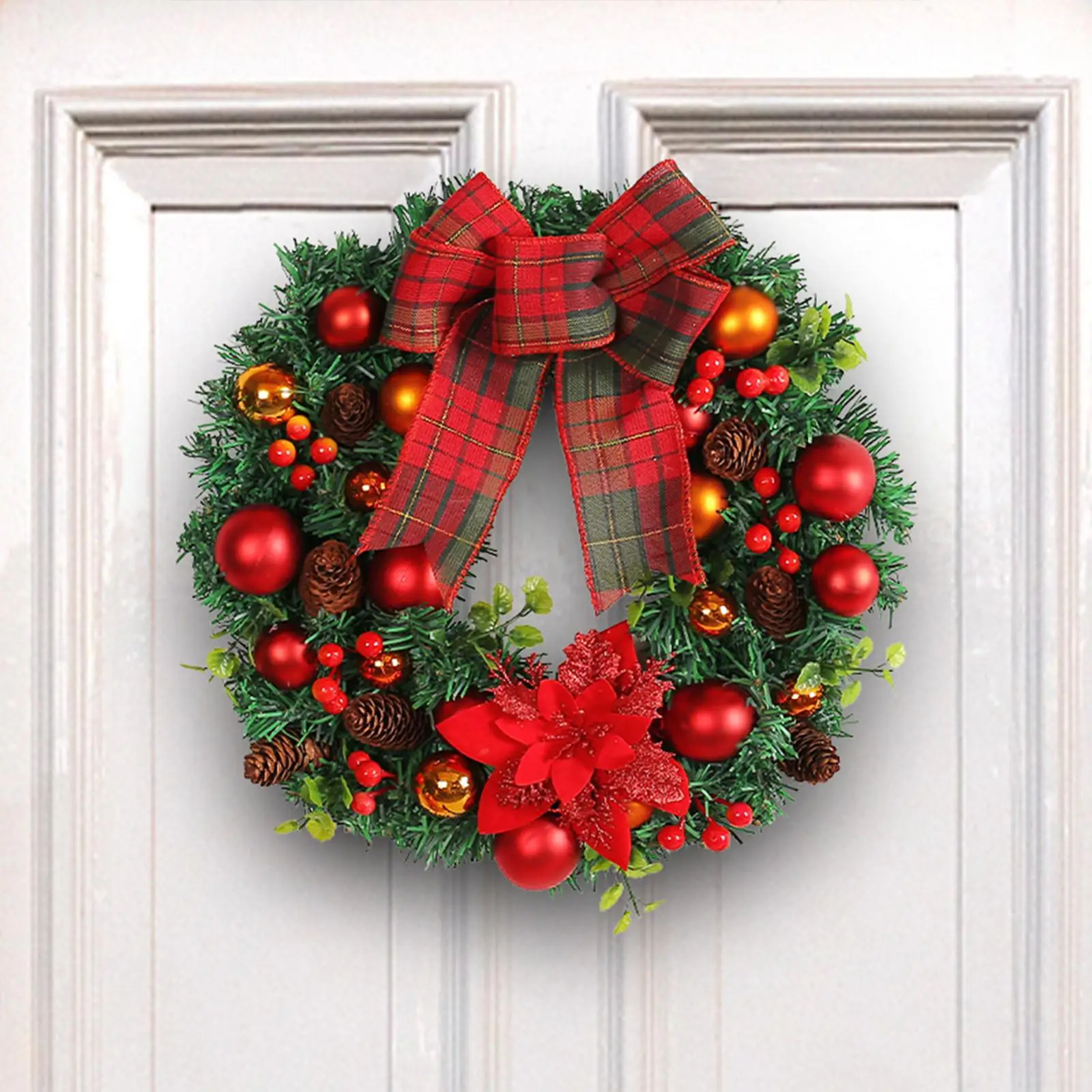 Artificial Christmas Wreath Decorations Red Berries Wreath for Front Door Holiday Garland for Window Festival Office Hotel Porch