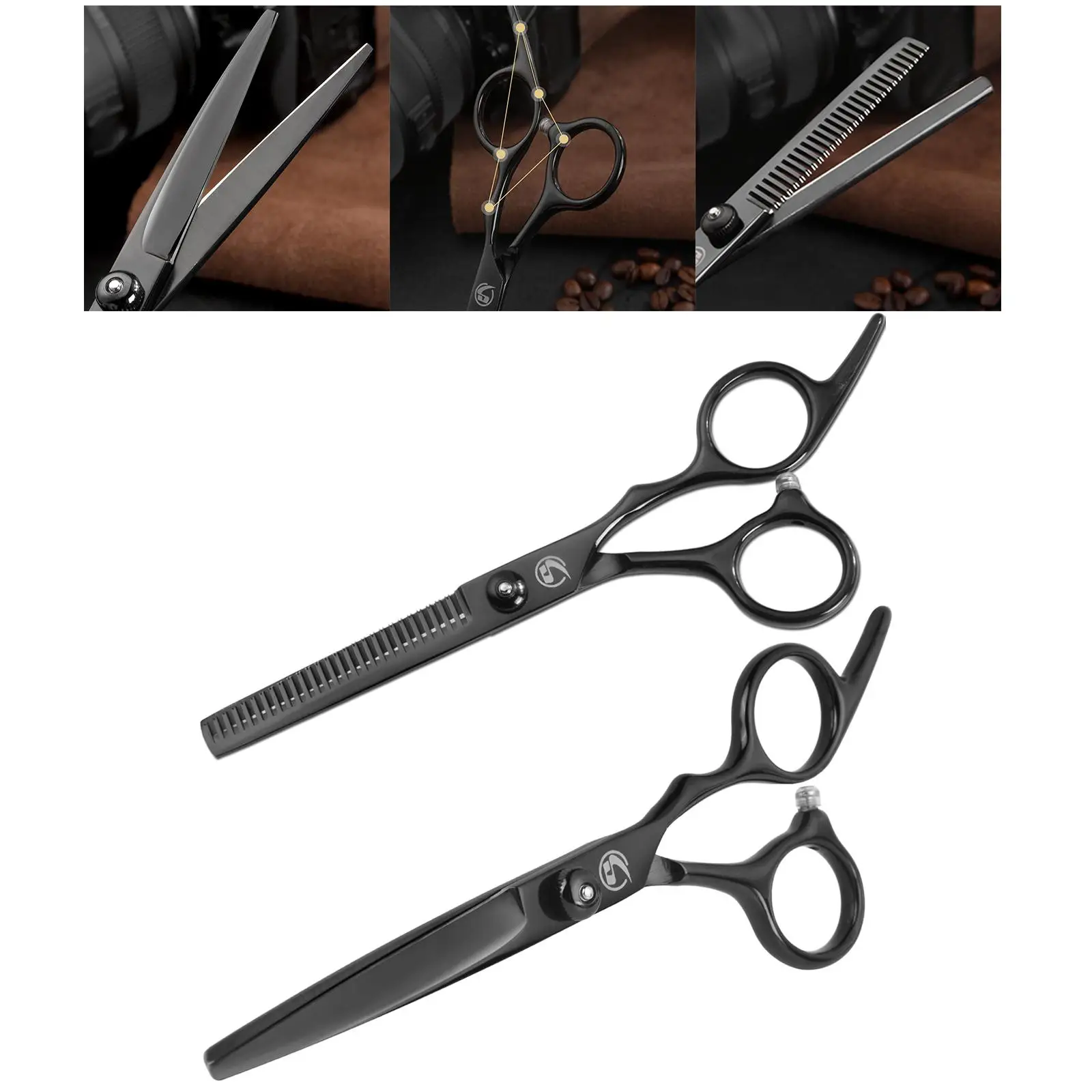 Haircutting Scissors Thinning  Shears Set, Edge Scissor 17cm  Adjustment Tension Screw (Black) for   Versatile