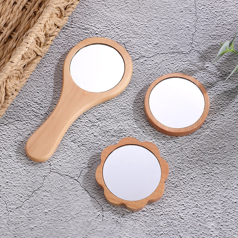 Best of Wooden Hand Mirror Vintage Portable Compact Makeup Vanity Hand Held Mirror With Handle For Women Travel Mirror Reviews & Tips