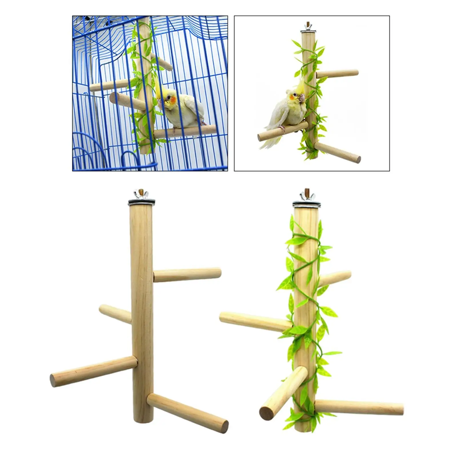 Natural Wood Pet Bird Perch Holder Birdcage Climbing Stick Hanging Parrotlets Stand Toy for Canaries Budgies Finches Parakeets