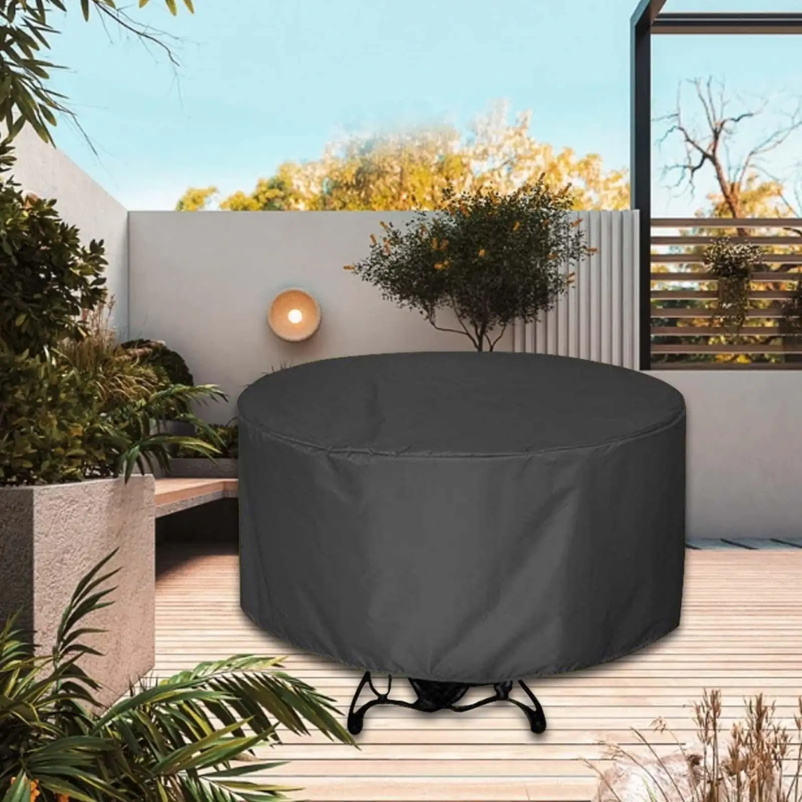 Black Outdoor Table Cover Round Outside Table Cover Tear Resistant Easy to Install Outdoor Table Chair Set Cover for Backyard