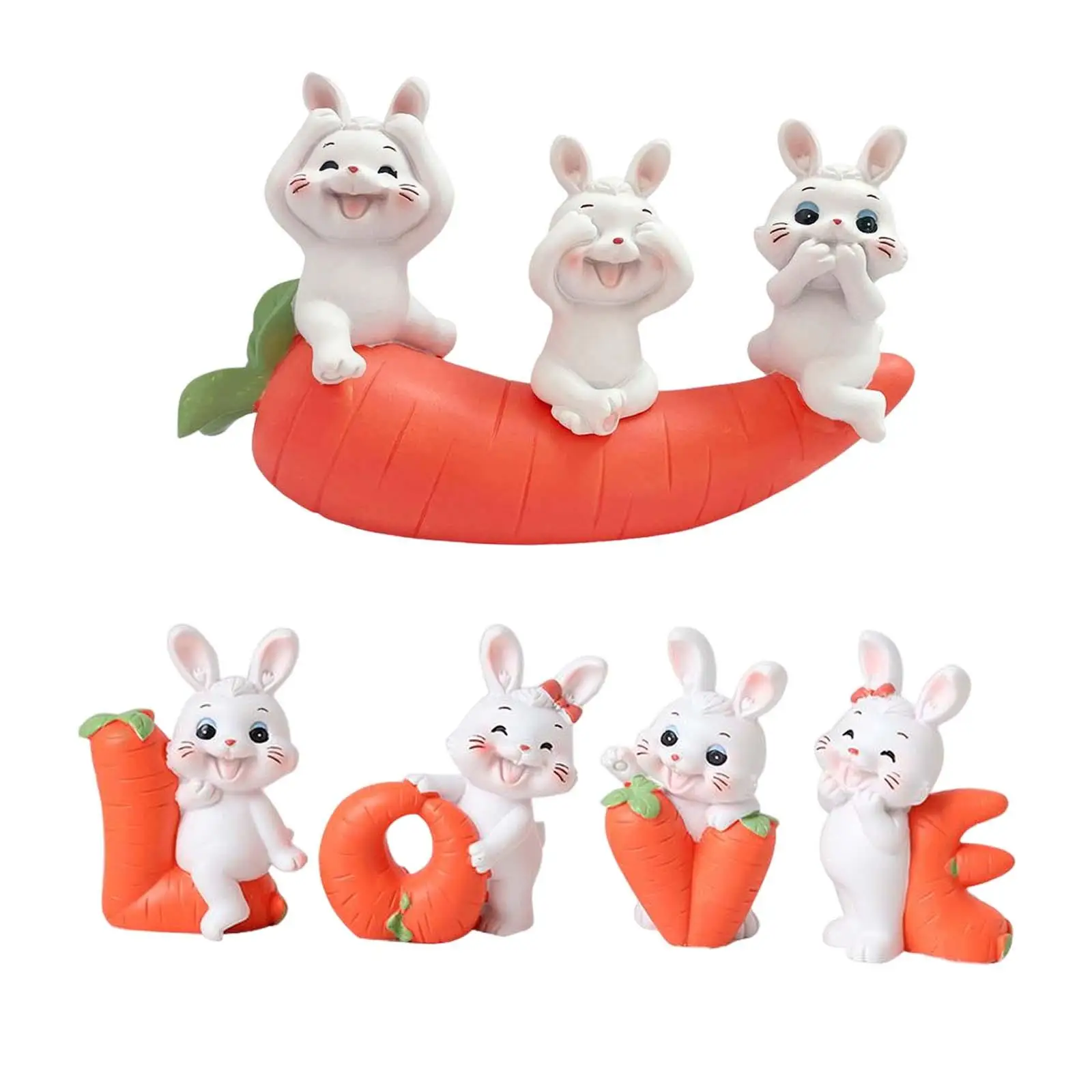Carrot Bunny Figurines Animal Figures Rabbit Statue for Shelf Car Dashboard