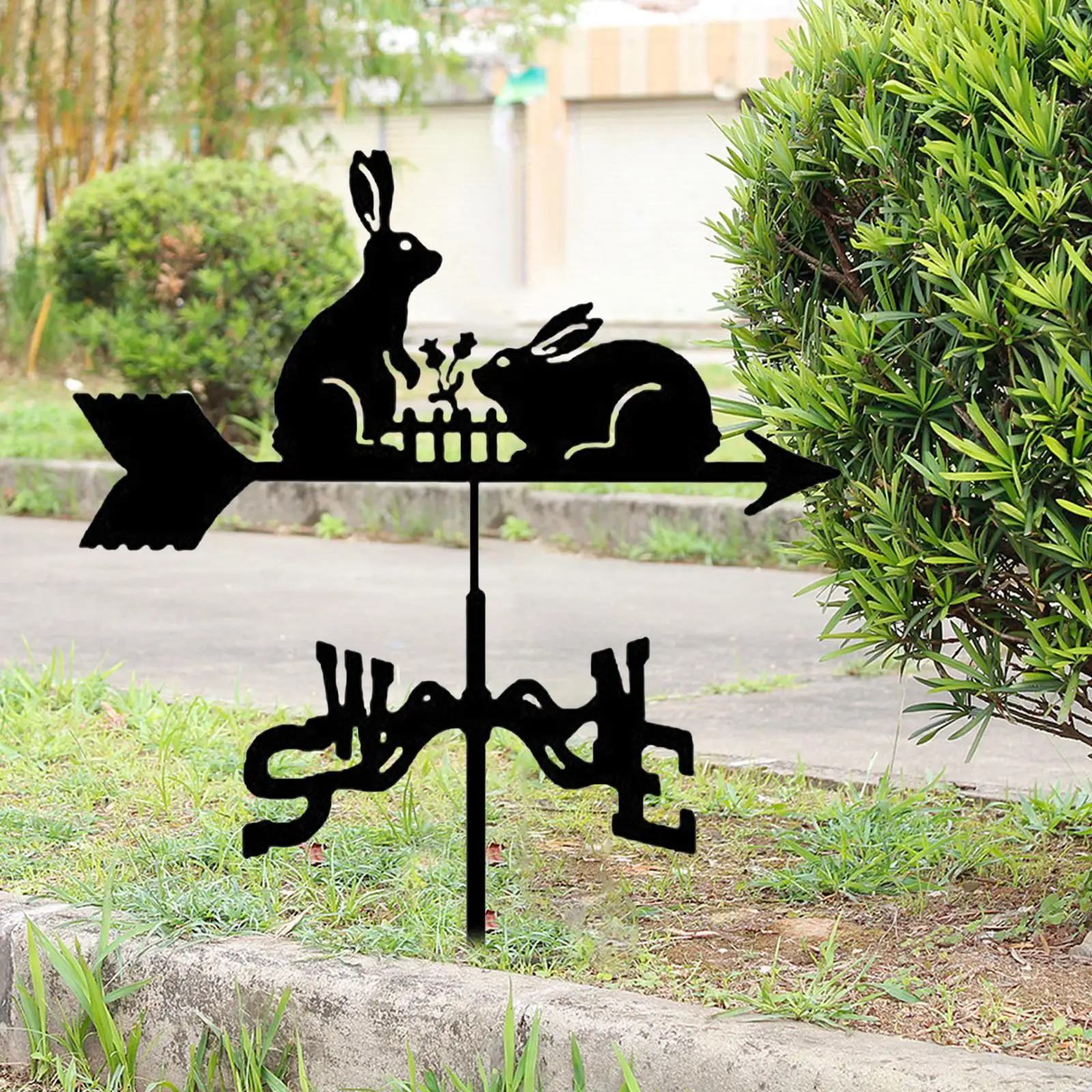 Metal Weather Vane Rabbit Shaped Ornaments Accessories for Outdoor Garden with Rabbit Ornament Retro Wind Direction Indicator