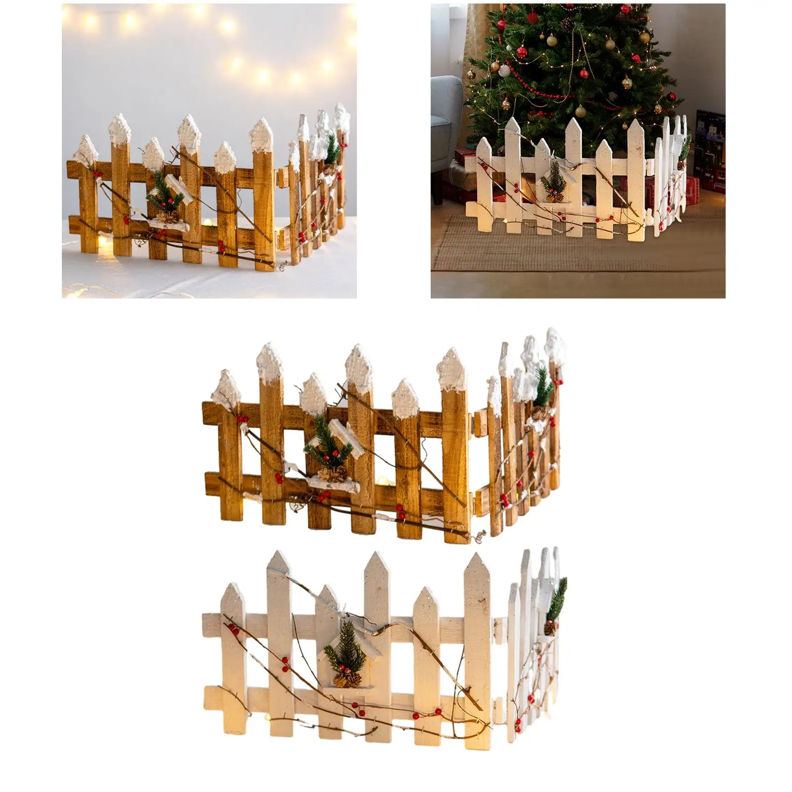 Christmas Wooden Picket Fence Wood Christmas Tree Fence Decoration Indoor Garden Decoration for Holiday Home Party Decor