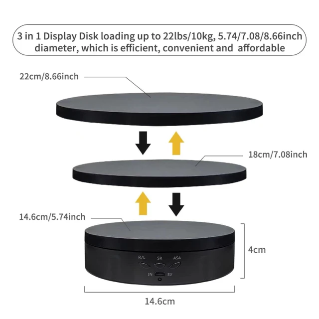 3 in 1 360° Electric Motorized Rotating Turntable Display Stand w/Remote  Control