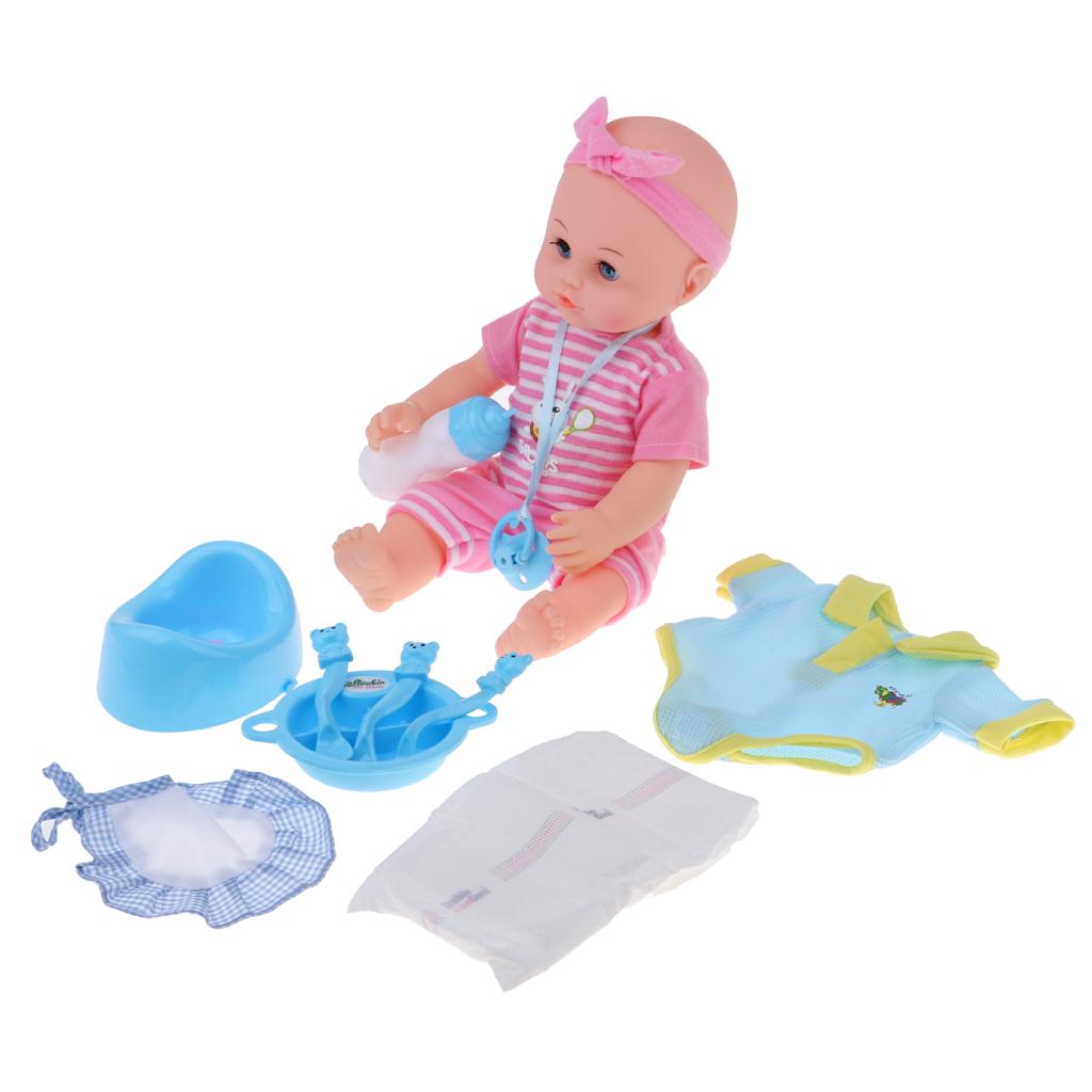 Realistic Baby Doll and Play Toys Play Sets Kids Pretend Play Tableware Feeding Set Educational Toys