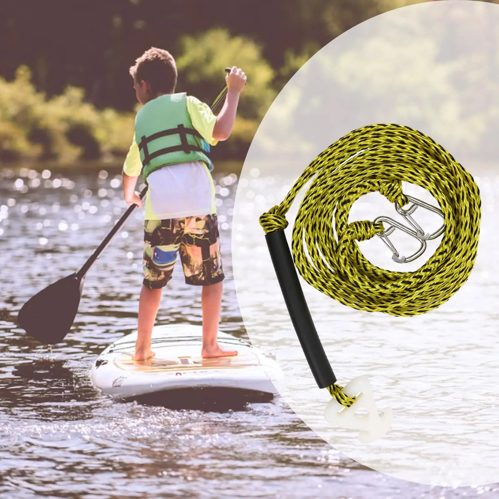 17ft Boat Tow Harness Watersports Rope with Hook Quick Connector for Waakeboarding Wake Boarding Water Ski Boating Tubing