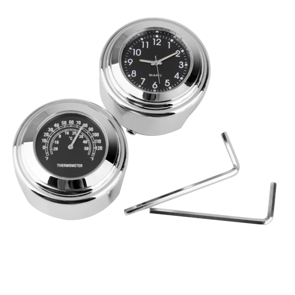 7/8inch 1inch Handlebar Dial Clock & Temp Thermometer Set for