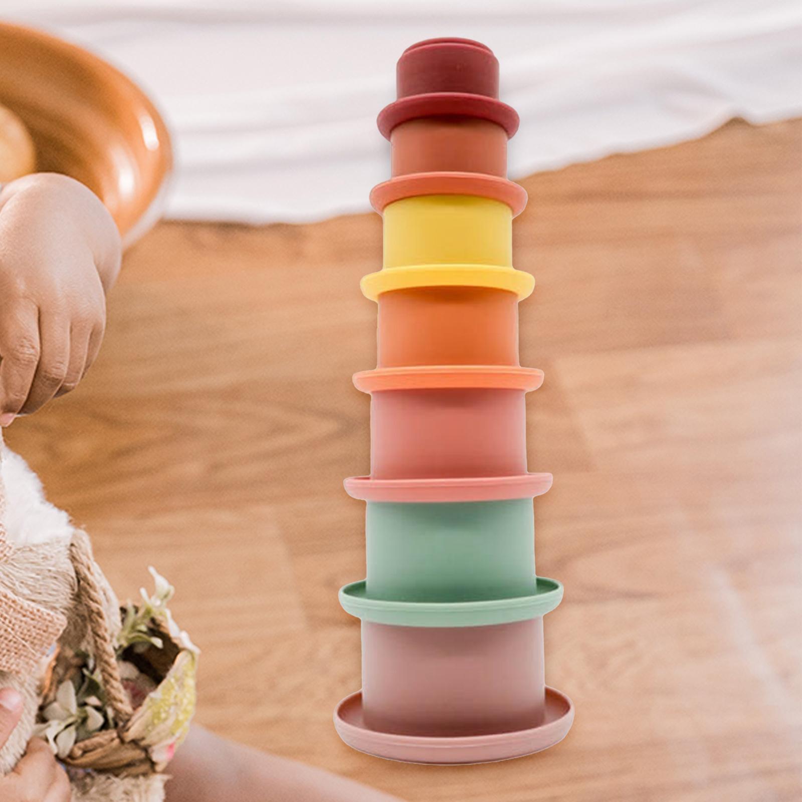 7pcs Toddlers Stacking Cups Soft Bath Toy w/ Drain Holes Educational Toy for 12 18 24 Month 1-3 Years