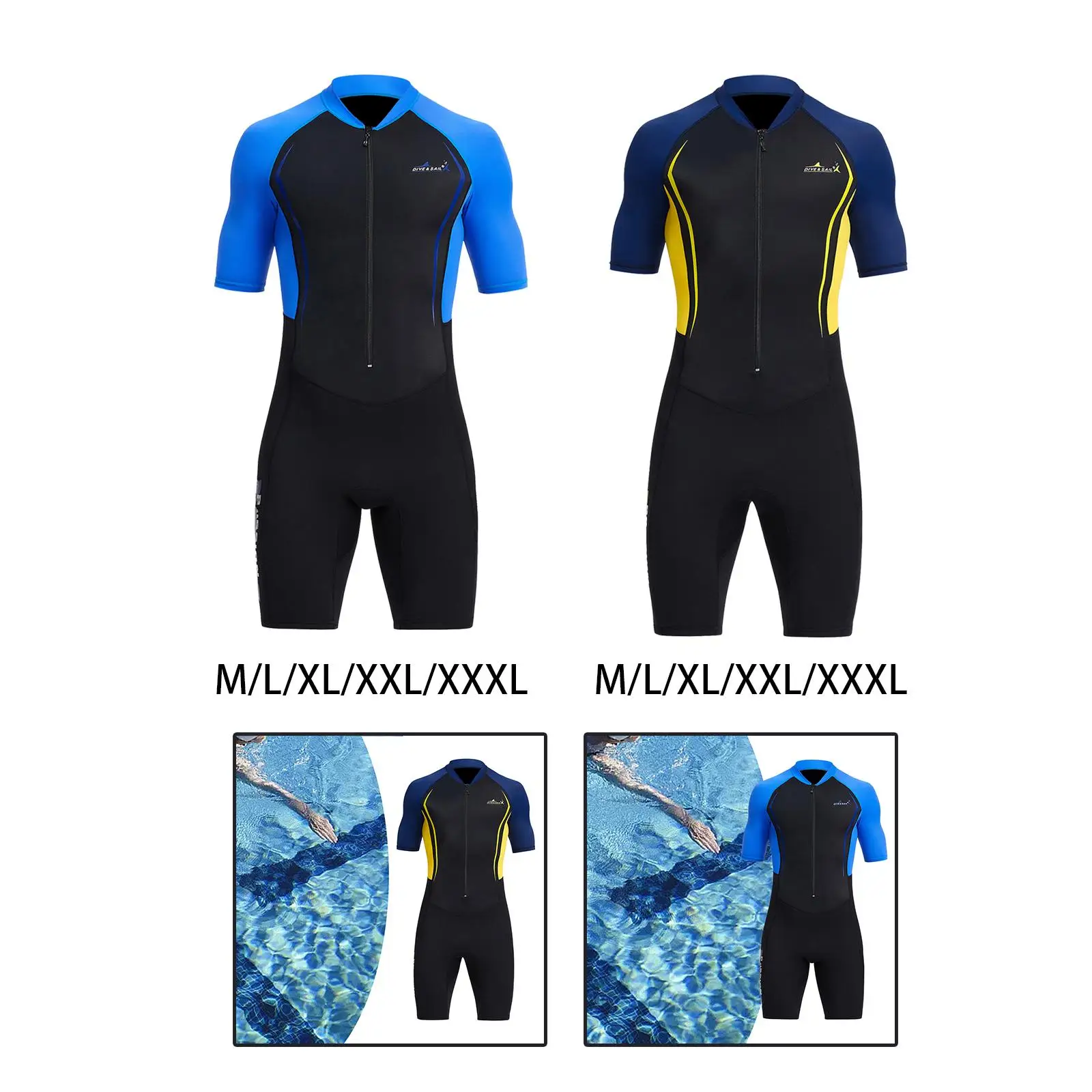 Mens Shorty Wetsuit 1.5mm Premium Neoprene Sun Protective Short Sleeve Diving