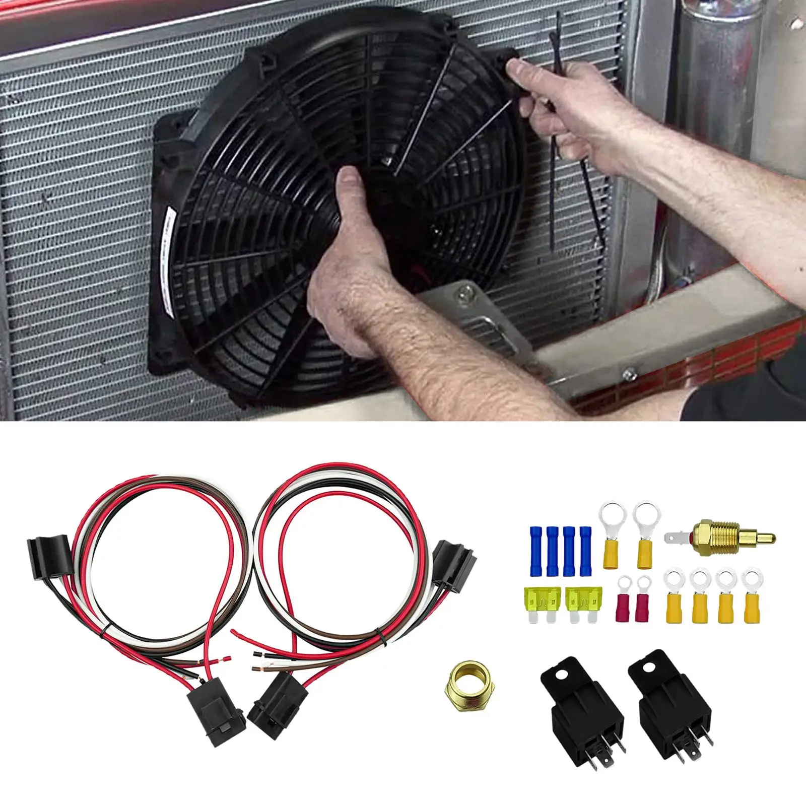 Auto Dual Electric Fan Relay Kit 185 On 175 Off 40 Amp Thermostat Kit Temperature Sensor Switch