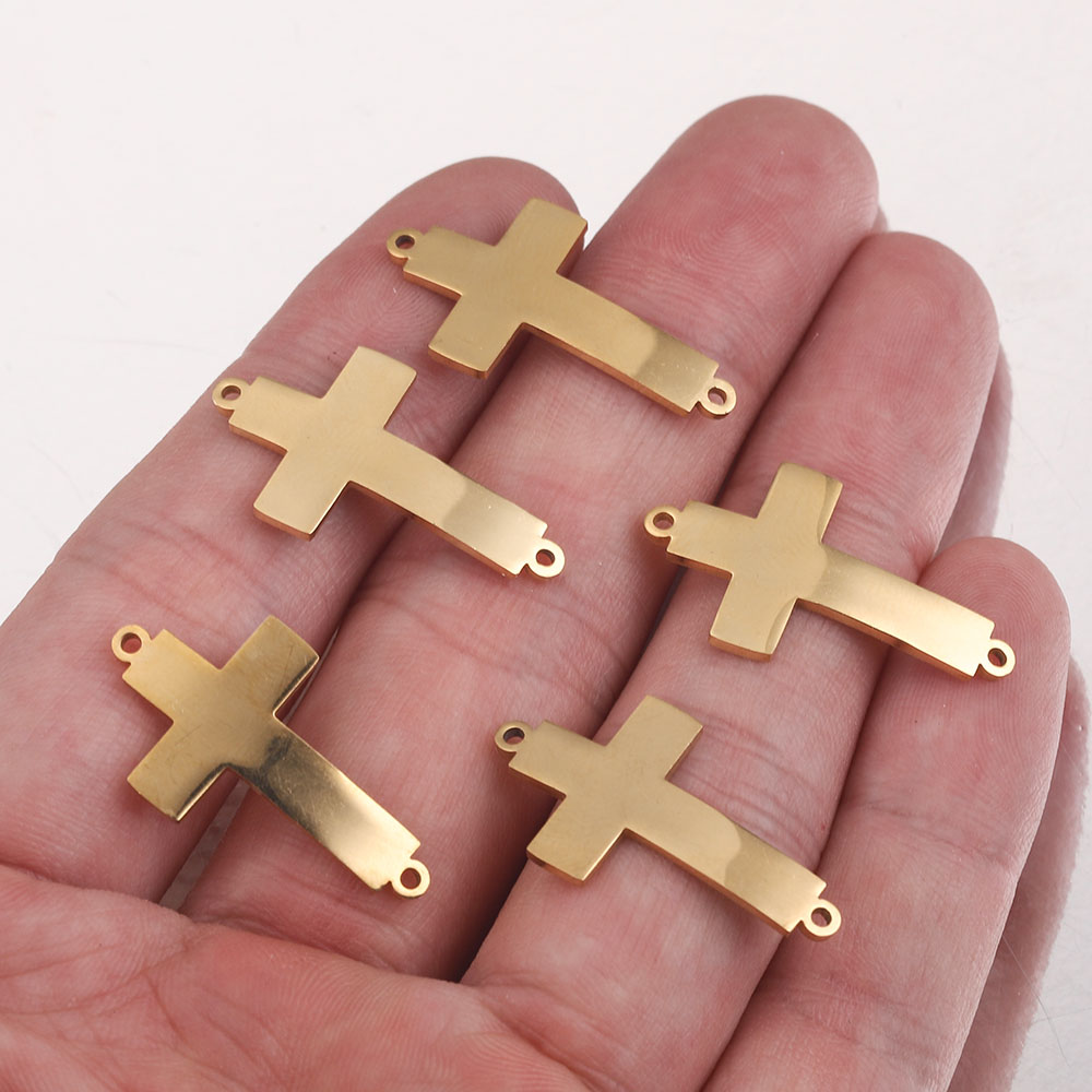 5 stücke Gold-Platte Edelstahl Biegen Kreuz Charme Stecker Doppel Loch Schmuck Machen Liefert Schmuck Erkenntnisse Anhänger – Detail 6