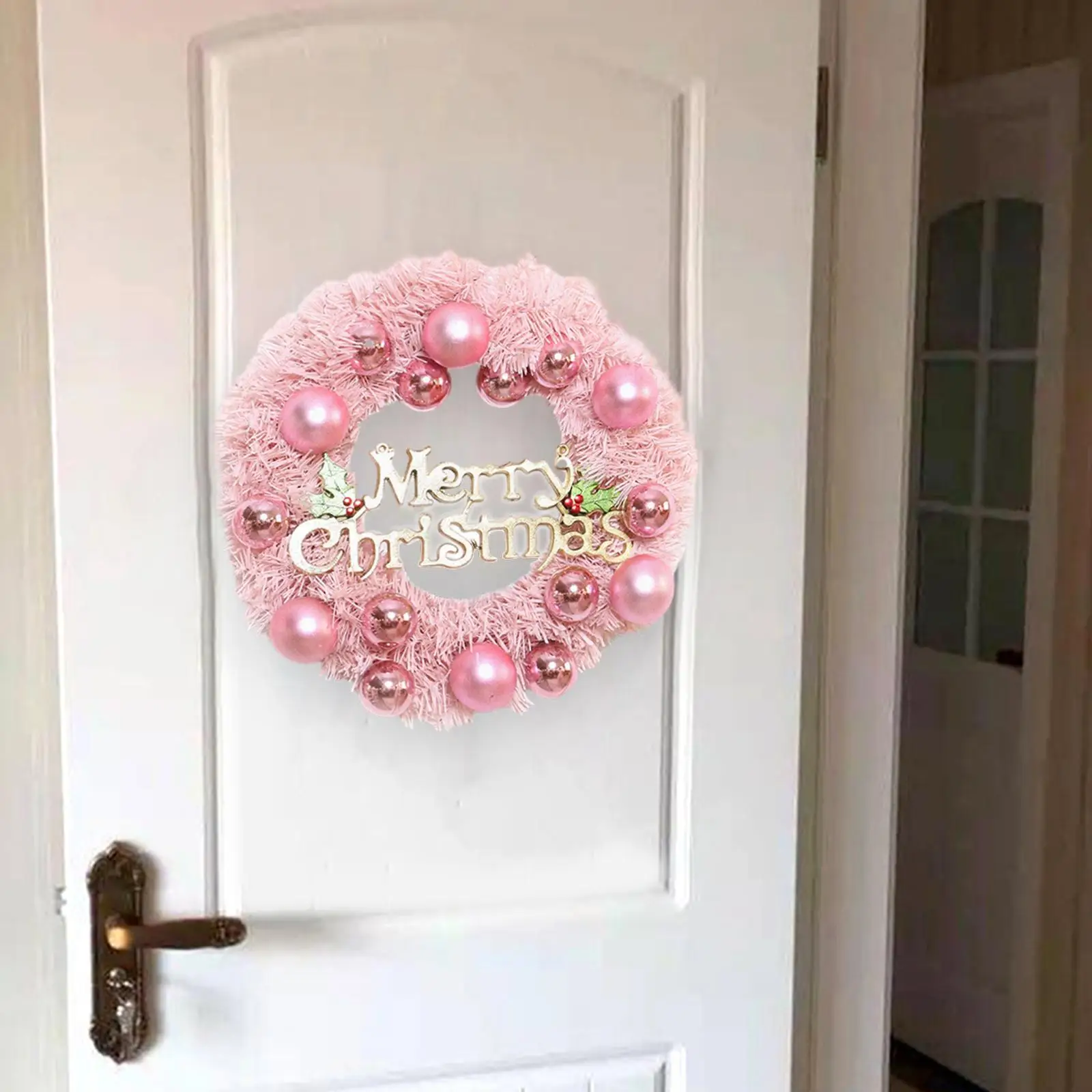 Pink Christmas Wreath Door Ornaments Decorations Christmas Artificial Christmas Wreath for Party Porch Balcony Fireplace Office