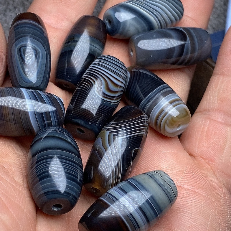 Natürliche blaue Qin-Achat-Perlen, 13 x 25 mm, tonnenförmige Dzi-Perlen für Schmuckherstellung, DIY-Halskette, Armband, Kunsthandwerk, Zubehör – Detail 4