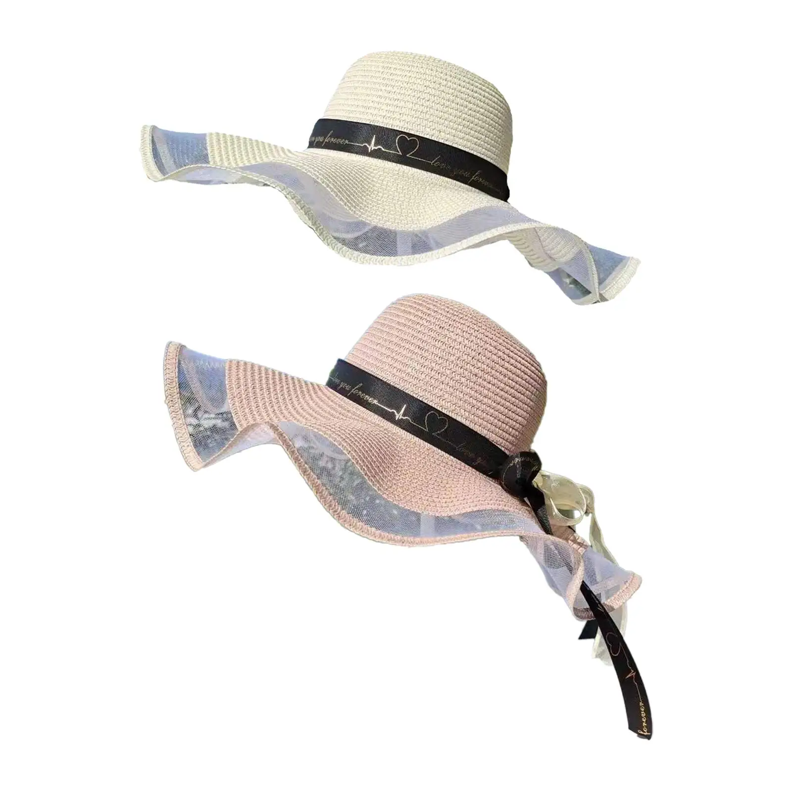 Women Straw Hats Breathable Sun Hat Beach Hats Ribbon Bow Foldable Sunhat