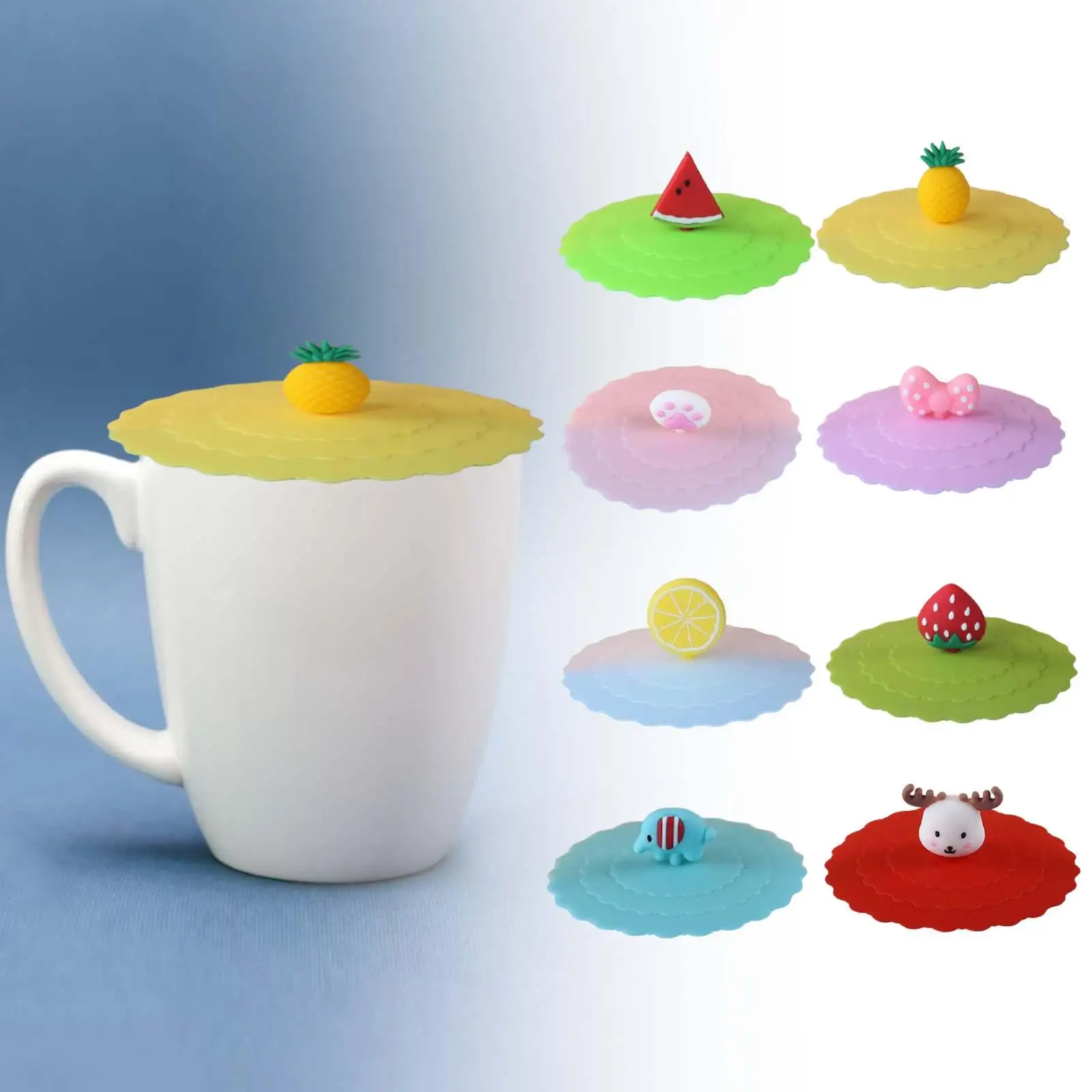 8x Silicone Cup Lids Coffee Mug Cover Hot and Cold Beverages Glass
